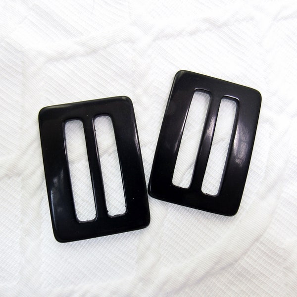 Black Buckles: 1-3/8" (35mm) x 1-7/8" (48mm) Plastic Buckles • Set of 2 Vintage New Old Stock Matching Buckles