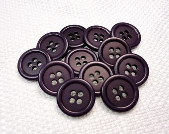 Plainly Purple: 9/16" (14mm) Dark Grape Buttons • Set of 12 Vintage New Old Stock Matching Buttons