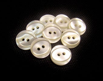 Raised Oval: 7/16" (11mm) Lustrous Pale Champagne Buttons • Set of 9 Vintage New Old Stock Buttons