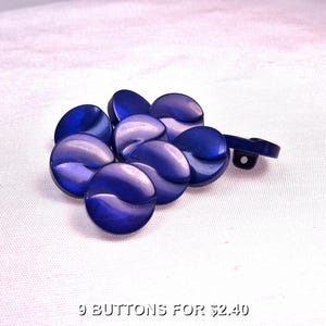 Blue-Violet Waves: 1/2" (13mm) Buttons • Set of 9 New / Unused Matching Buttons