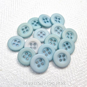 Shades of Blue: 1/2&quot; (13mm) Same-Style Buttons in Varying Shades of Blue • Set of 15  New / Unused Buttons
