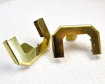 End Caps for Leather, Webbing, Strapping: Set of 2 Goldtone Metal Vintage New Old Stock Crimping Caps
