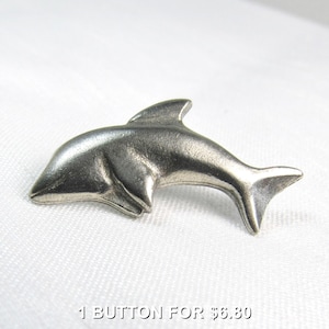 Elegant Pewter Dolphin: 1-1/4" (31mm) Wide x 5/8" (15mm) High Danforth Button • Vintage New Old Stock Button