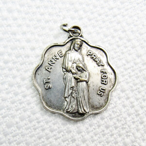 St. Anne Medal: 7/8" (22mm) Sterling Silver Raised Relief Medal ~ Free Shipping!