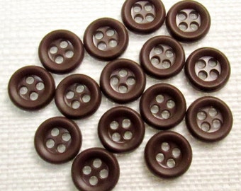 Bistro Coffee: 3/8" (9mm) Dark Brown Buttons • Set of 15 Vintage New Old Stock Matching Buttons