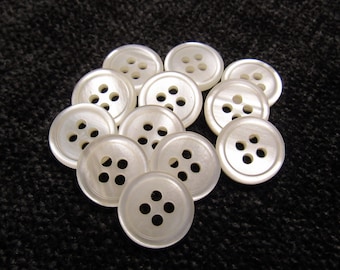 Lustrous White: 7/16" (11mm) Pearlized White Plastic Buttons • Set of 12 Vintage New Old Stock Buttons