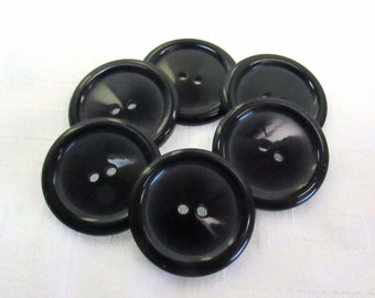 Simply Black: Large 1-1/8" (28mm) Glossy Black Buttons • Set of 6 Vintage New Old Stock Matching Buttons