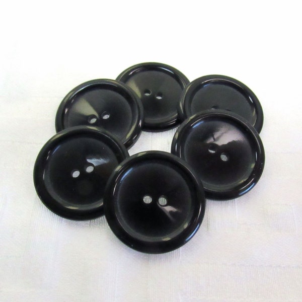 Simply Black: Large 1-1/8" (28mm) Glossy Black Buttons • Set of 6 Vintage New Old Stock Matching Buttons