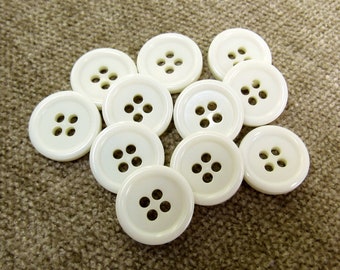 Shiny Off-White: 9/16" (14mm) Glossy Buttons • Set of 11 Vintage New Old Stock Matching Buttons