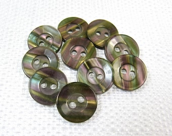 Olive Gleam: 9/16" (14mm) Green-Purple-Gold Iridescent Buttons • Set of 10 Vintage New Old Stock Buttons