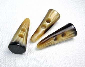 Faux Horn Toggles: Large 1-5/8" (41mm) Buttons • Set of 3 Vintage Toggles