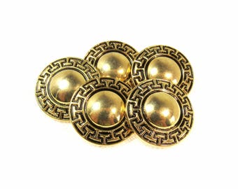 Geometric Border: 7/8" (22mm) Goldtone Faux Metal Buttons • Set of 5 Vintage New Old Stock Matching Buttons