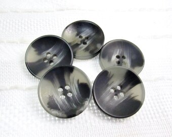 Charcoal Streaks: 15/16" (24mm) Semi-Opaque Gray-on-Gray Buttons • Set of 5 Vintage Buttons