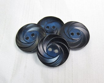 Ombre Spiral: 3/4" (19mm) Dark-to-Medium Blue Buttons • Set of 4 Vintage New Old Stock Buttons