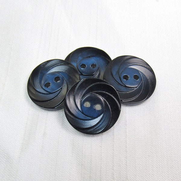 Ombre Spiral: 3/4" (19mm) Dark-to-Medium Blue Buttons • Set of 4 Vintage New Old Stock Buttons