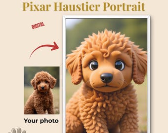 Retrato de mascota estilo caricatura, retrato de perro Pixar, póster digital personalizado de mascota, homenaje a un perro fallecido, pintura colorida
