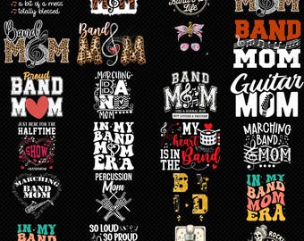 Band Mom PNG Bundle Digital Download Marching Band Mom Guitar Mom Proud Band Mom Shirt Design Music Mom PNG Set