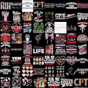 60+ Flebotomiteknik PNG-paket, Flebotomist PNG, Blodteknik PNG, Retro Groovy Blommig Staplad Digital Nedladdning