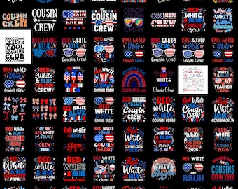 Ensemble de 60 + Cousin Crew PNG rouge blanc bleu, Réunion de famille du 4 juillet PNG, Design patriotique des Cousins Crew des États-Unis par sublimation