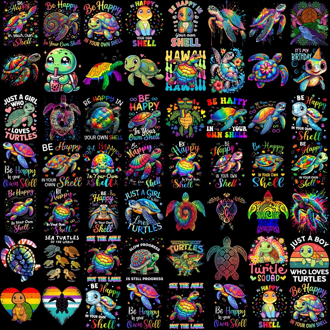50+ Rainbow Turtle PNG Bundle Be Happy in Your Own Shell Colorful Sea ...