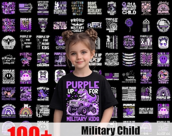 100+ Military Child Designs Bundle, Purple Up Military Child, Month of the Military Child Png, Military Kids Png, Sublimation Design