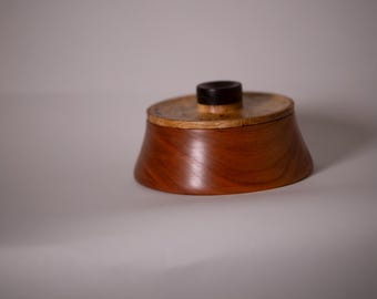 Cherry Bowl  With Pippy Oak Lid and Black Walnut Handle