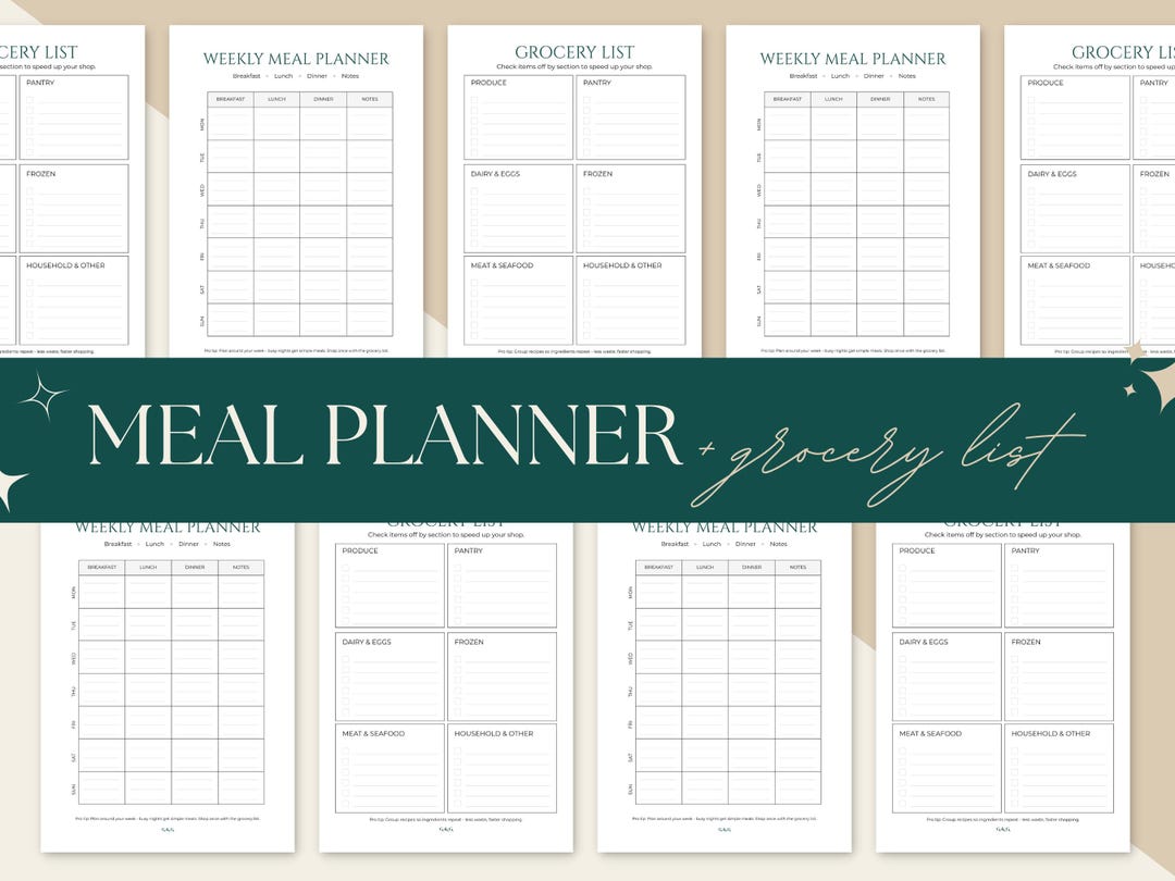 Minimalist Weekly Meal Planner & Grocery List: Printable Kitchen ...