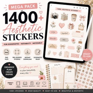 1400+ Digital Sticker Mega Bundle for GoodNotes, iPad & Digital Planners | Aesthetic PNG Stickers | Journal, Notes, Productivity