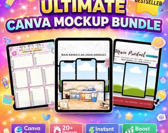 Canva Mockup Bundel (20+ Sjablonen) | Bewerkbare iPad- en telefoonmockups | Digitale productpresentatie | Socialmediakit | Direct downloaden