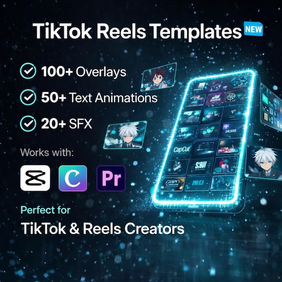 Video Editing Pack for CapCut & Premiere Pro | 100+ Overlays 50+ Text Animations 20+ SFX | TikTok Reels Bundle Digital Download