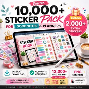 10.000+ Mega Bundle di Sticker Digitali per Goodnotes, iPad & Planner Digitali