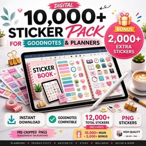 10.000+ Digitale Stickers Mega Bundel voor Goodnotes, iPad & Digitale Planners | Canva Bonus