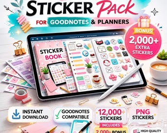 10.000+ Mega Bundle di Sticker Digitali per Goodnotes, iPad & Planner Digitali