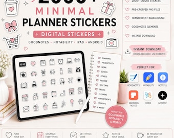2000+ Minimalistische Digitale Planner Stickers voor GoodNotes | Zwarte & Roze Planner Iconen | iPad Planner Stickers | Directe Download