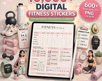 Digitale Fitness Stickers: Workout Planner, Gezondheid & Wellness (GoodNotes, Individuele PNG)