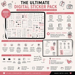 Minimal digital planner sticker bundle designed to improve productivity, organization, and planning with elegant black and pink planner stickers.