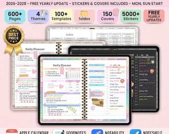 Alles-in-één digitale planner & trackers 2026–2028 | Digitale planner, digitaal dagboek, GoodNotes-template | Week- en dagplanner