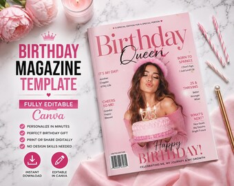 Aangepaste Verjaardag Magazine Template voor Beste Vriendin | Bewerkbaar Canva Verjaardag Cadeau