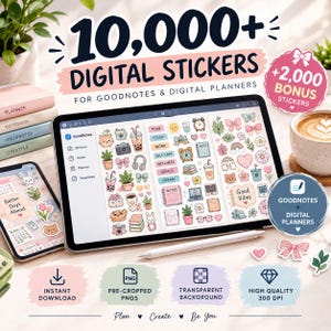 10,000+ Mega Paquete de Stickers Digitales para Goodnotes, iPad & Planificadores Digitales