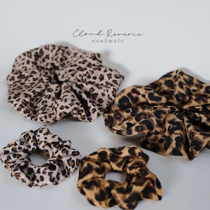 Leopard Print Satin Scrunchie , Handmade Hair Tie , Oversized & Regular , Animal Print Hair Accessory , Gift for Her