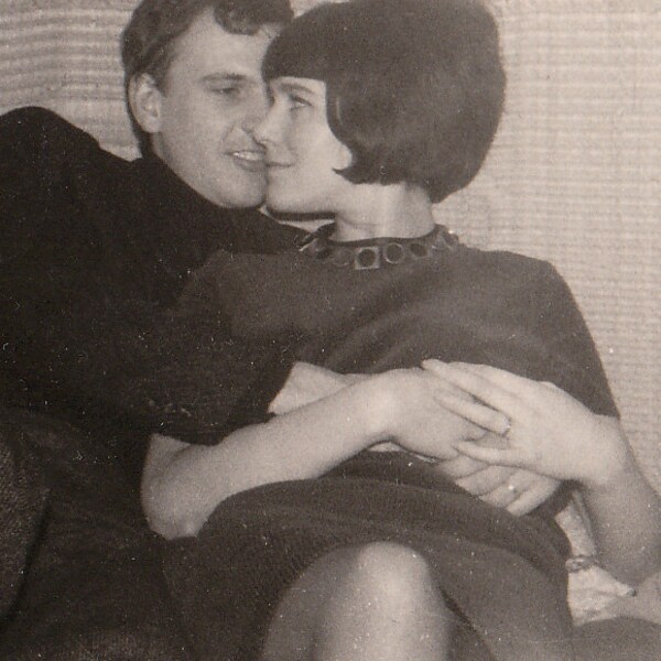 Vintage 1960s Photograph - Cuddling Young Couple