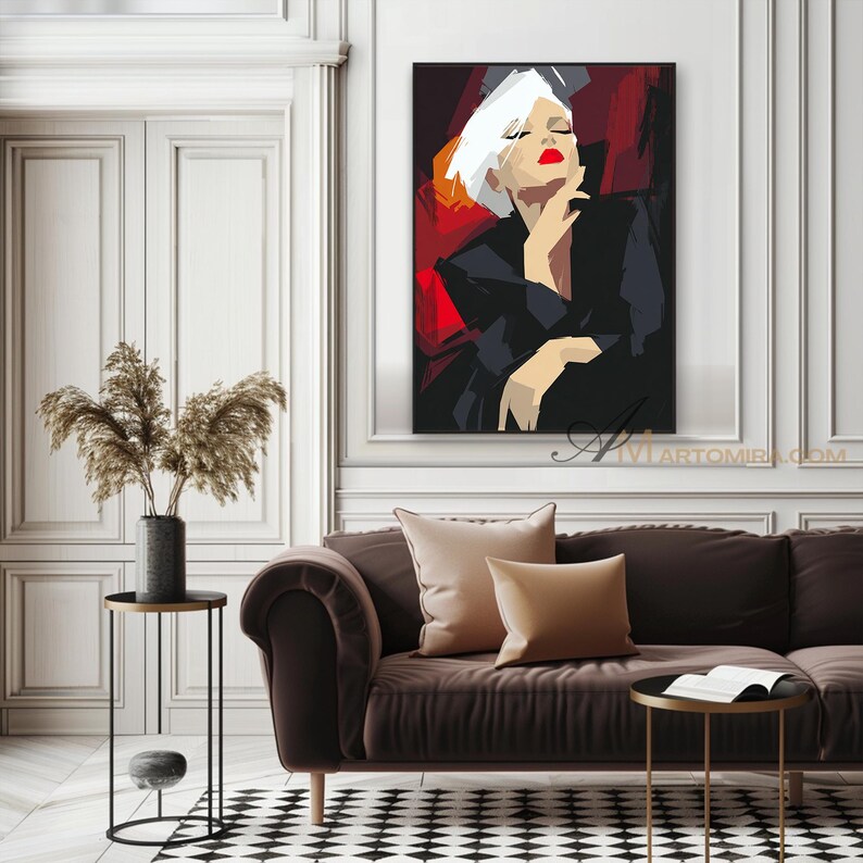 Red Abstract Woman Portrait Painting White Hair Painting Abstract ...