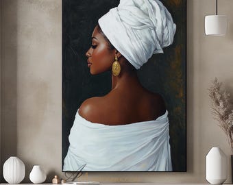 Black Woman Portrait Painting Print Black Woman Canvas Wall Art Female Wall Decor Painting Digital Download Large Wall Art For Living Room