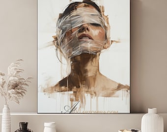 Expressionistische abstrakte Frau Porträt Ölgemälde bedecktes Gesicht Ölgemälde Druck abstrakte Frau Kunst digitaler Download Wohnzimmer Dekor