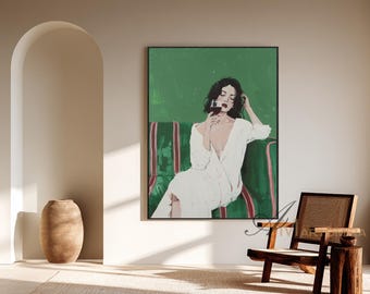 Arte mural de copas de vino, póster femenino vibrante, lámina artística rebelde, decoración femenina con carácter, arte femenino fuerte, póster moderno y atrevido, mujer segura de sí misma