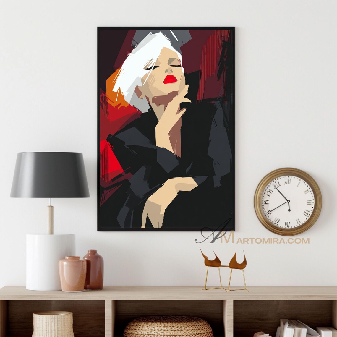 Red Abstract Woman Portrait Painting White Hair Painting Abstract ...