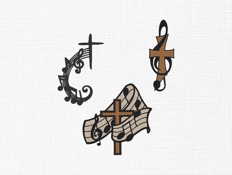 Cross and Music Notes Embroidery Design Set, Christian Music Machine ...
