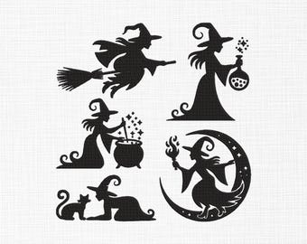 Häxsilhuettbroderimönster: Halloween Blackwork-set (digital nedladdning)