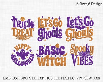 Halloween Embroidery Designs: Spooky Sayings, Trick or Treat (Instant Download)