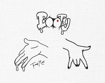 Booty Stickerei, Sexy Stickerei, Lustig Line Art Stickerei, Moderne Minimalistische Hände Kontur Maschinenstickdatei